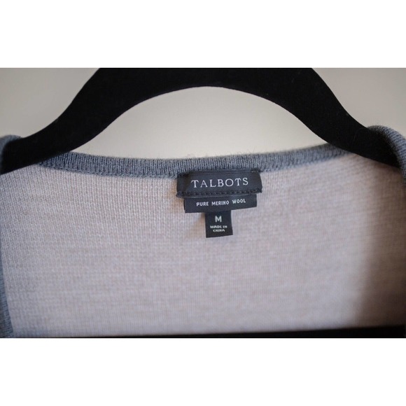 Talbots 100% Merino Wool Duster Cardigan Open Front Color Block Gray SZ M - Picture 4 of 11